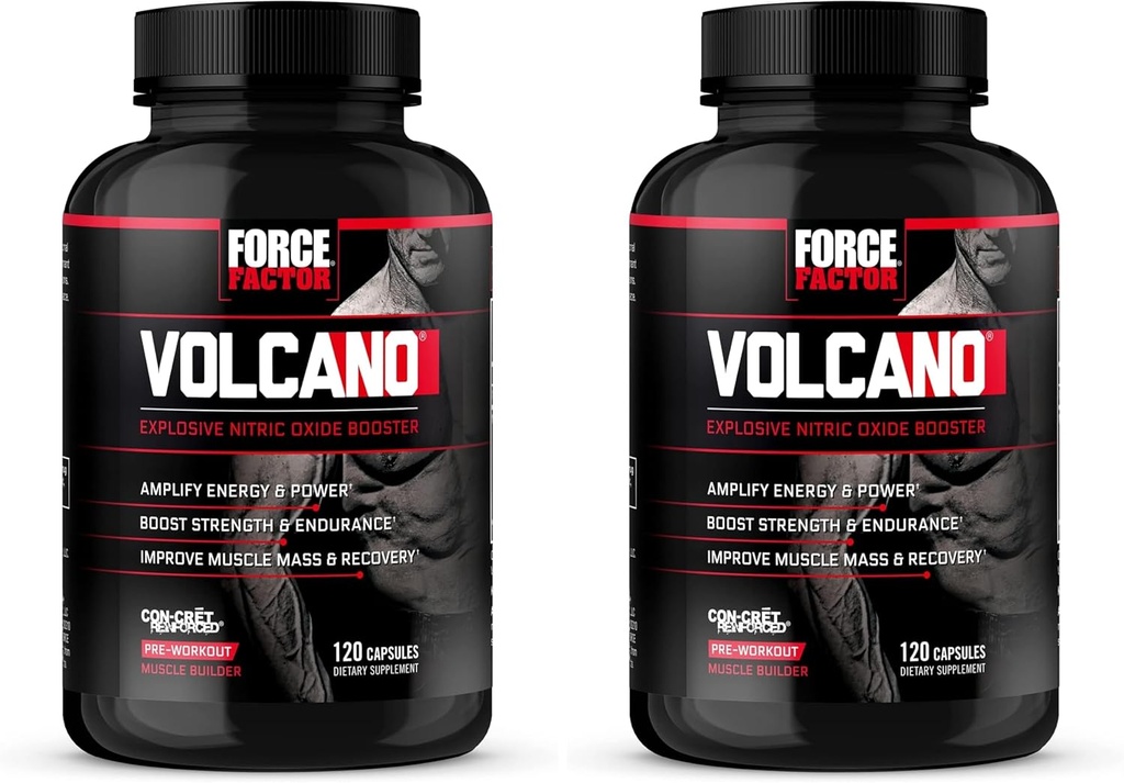 Force Factor Volcano προ προπόνηση Nitric Oxide Booster συμπλήρωμα για τους άνδρες με Creatine και L-Citrulline για την ενίσχυση και την ενέργεια, Βοήθεια για την οικοδόμηση μυών, καλύτερη αντλία και προπόνηση, 120 κάψουλες (πακέτο του 2)