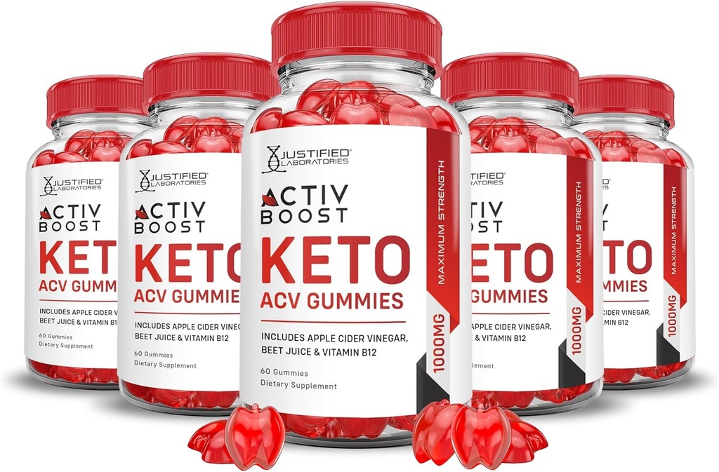 Justified Laboratories (5 πακέτο Activboost Keto Acv Gummies Advanced Formula 1000MG Active Boost Formulated with Romegranate Beet Juice Powder B12 Vegan Non GMO 300 Gummys