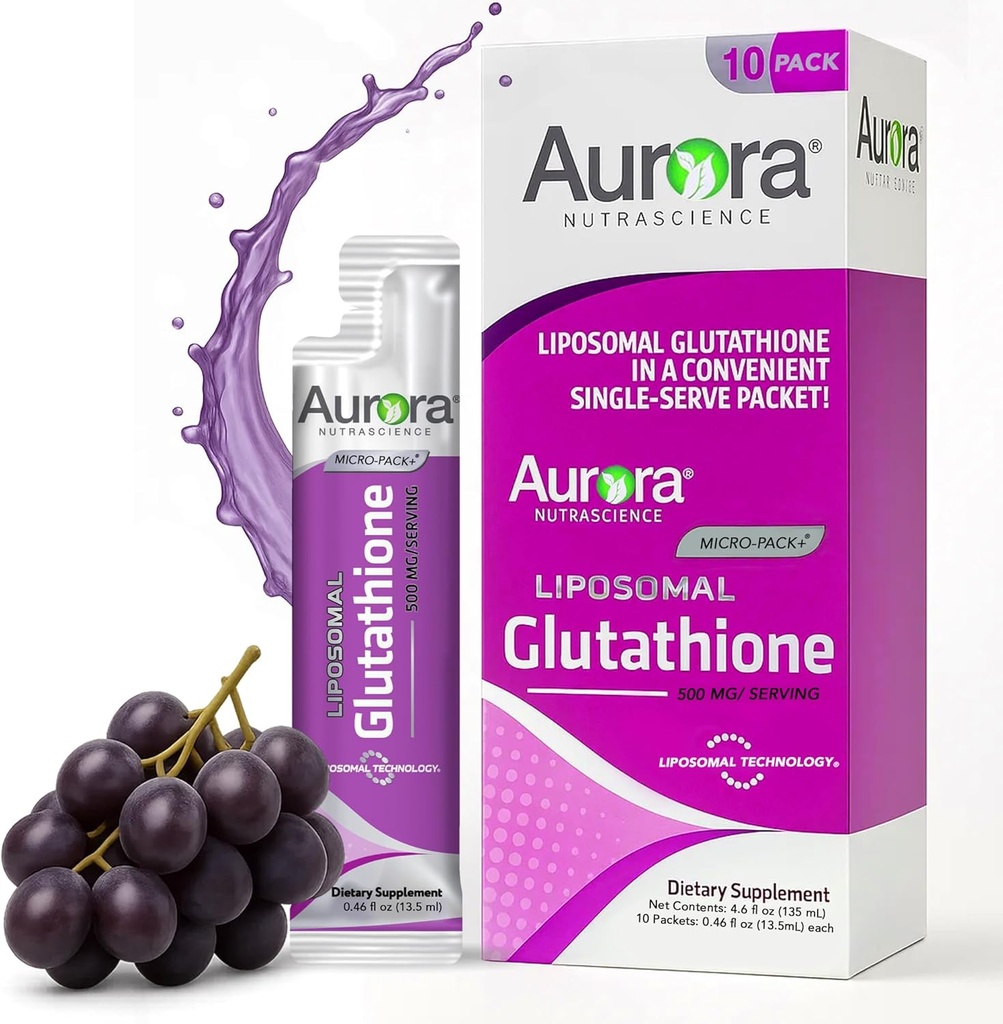 Aurora Nutrascience Micro-Liposomal Liquid Glutathionone, ανοσοποιητικό & αντιοξειδωτικό συμπλήρωμα για την υγεία των ούλων, 500 mg ανά σερβιρίσματος, χωρίς γλουτένη, χωρίς γλουτένη, χωρίς ζάχαρη, 10 μεμονωμένα πακέτα