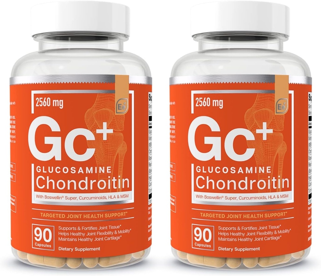 Essential Elements Glucosamine Chondroitin MSM Boswellia Serrata Hyaluronic Acid Supplement Joint Support Antioxidant Supplement for Flexibility - 180 Capsules (2-Pack)