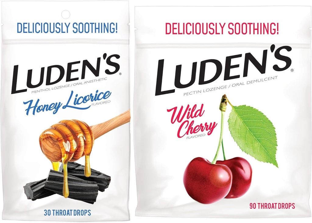Ludens Lroat Drops, Sore Lroat Relief, Wild Cherry Flavor, 90 Count & Honey Licorice Flavor, 30 Count