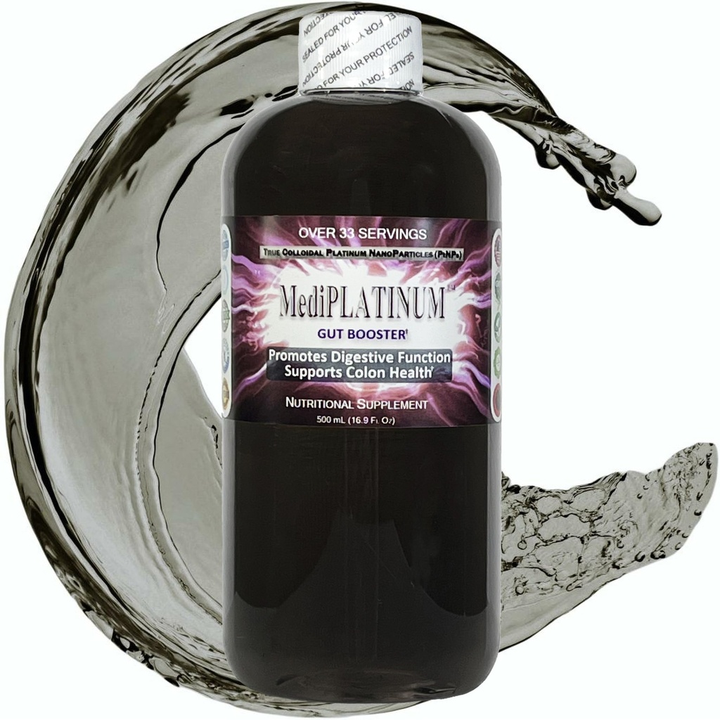 Mediplatinum Gut Booster True Colloyal Platinum PtNP συμπλήρωμα διατροφής - 500 mL (16,9 fl Oz) σε σαφές BPA-free πλαστικό μπουκάλι
