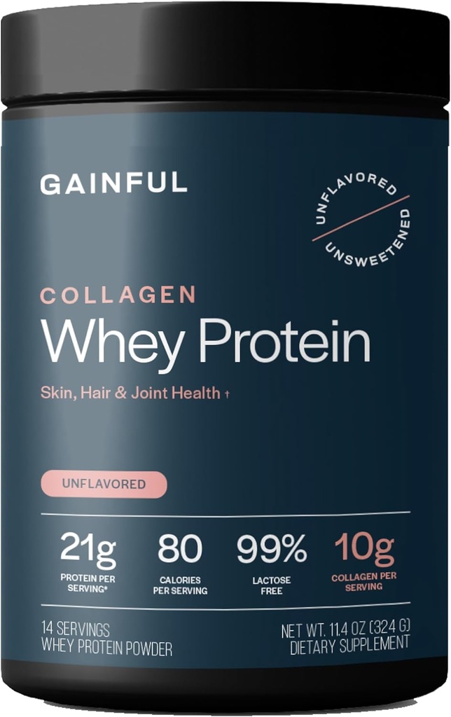 Κερδοφορία Collagen Whey Protein Powder, 21g Protein per Serving, Unlavored, Υποστηρίζει την αποκατάσταση των μυών, κοινή υγεία, και δερματική ενυδάτωση με Grass-Fed κολλαγόνο Πεπτίδια, βιταμίνη C, 14 Υπηρεσίες
