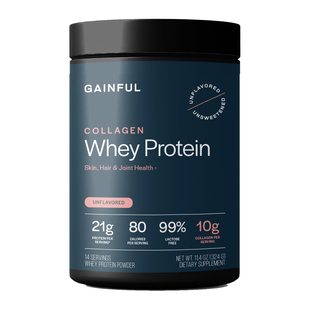Κερδοφορία Collagen Whey Protein Powder, 21g Protein per Serving, Unlavored, Υποστηρίζει την αποκατάσταση των μυών, κοινή υγεία, και δερματική ενυδάτωση με Grass-Fed κολλαγόνο Πεπτίδια, βιταμίνη C, 14 Υπηρεσίες