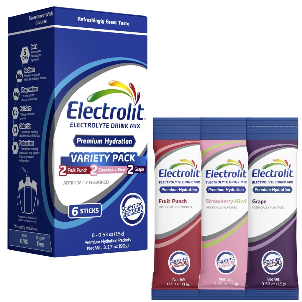 Ηλεκτρολυτές Powder Packets, Variety 8 Pack, Συσκευασίες Ενυδάτωσης σε σκόνη για Αφυδάτωση & Επανυδάτωση, Post Workout Γεύση Ενυδατικό Μείγμα Ποτών, Χωρίς Γλουτένη