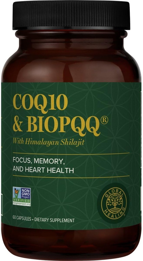 Global Healing Center CoQ10 & BioPQQ με καθαρό οργανικό σιλατζίτ-αντιοξειδωτικό φροντίδα για την υγεία της καρδιάς και του εγκεφάλου, Mitophondria Energy Optimizer για άνδρες & γυναίκες-συνένζυμο Ubiquinone 150mg, 60 κάψουλες