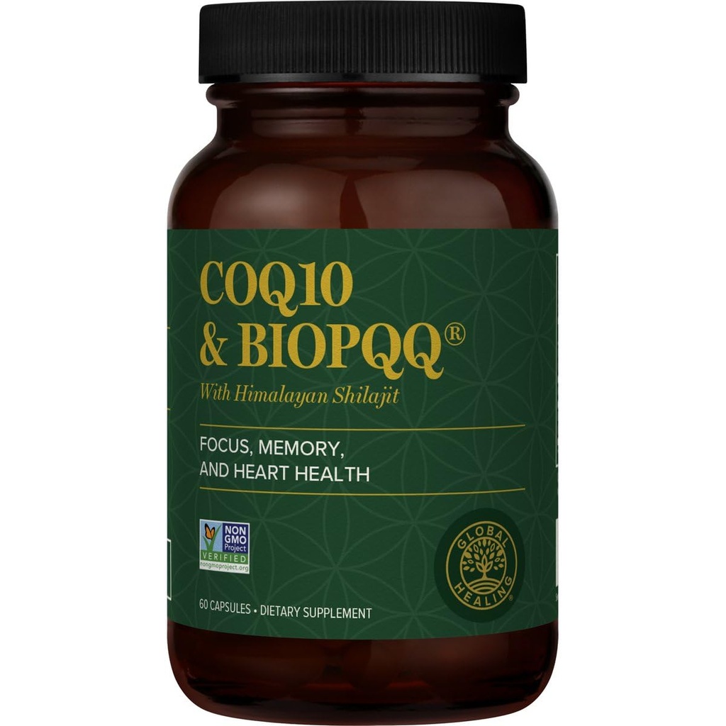 Global Healing Center CoQ10 & BioPQQ με καθαρό οργανικό σιλατζίτ-αντιοξειδωτικό φροντίδα για την υγεία της καρδιάς και του εγκεφάλου, Mitophondria Energy Optimizer για άνδρες & γυναίκες-συνένζυμο Ubiquinone 150mg, 60 κάψουλες