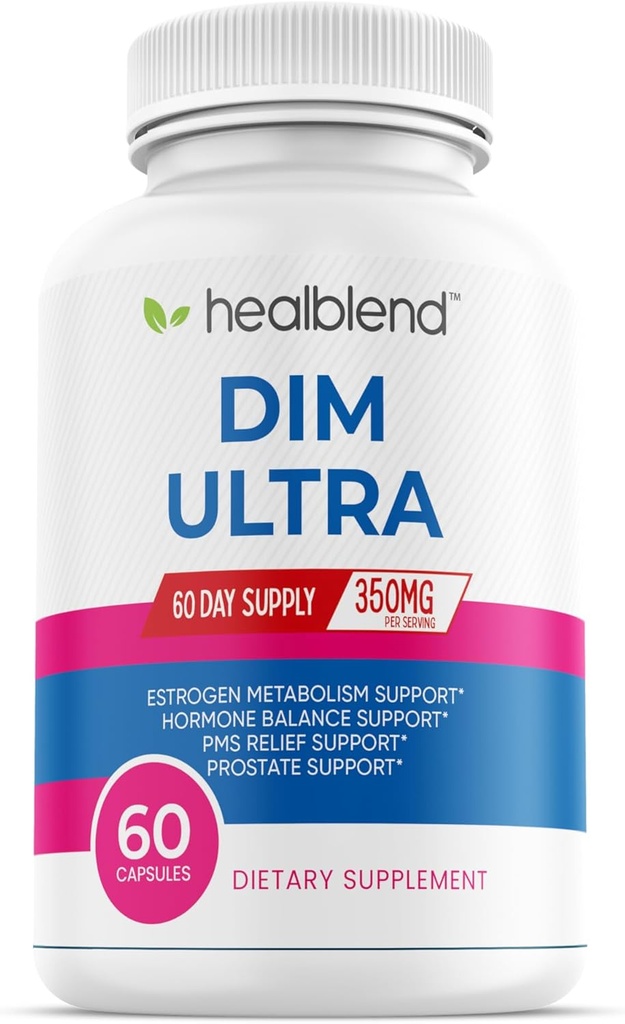 healblend DIM Ultra Dietary Supplement 350mg with Bioperine, Diindolylmethane, Estrogen Metabolism Support, Hormone Balance & PMS Relief, 60 Capsules