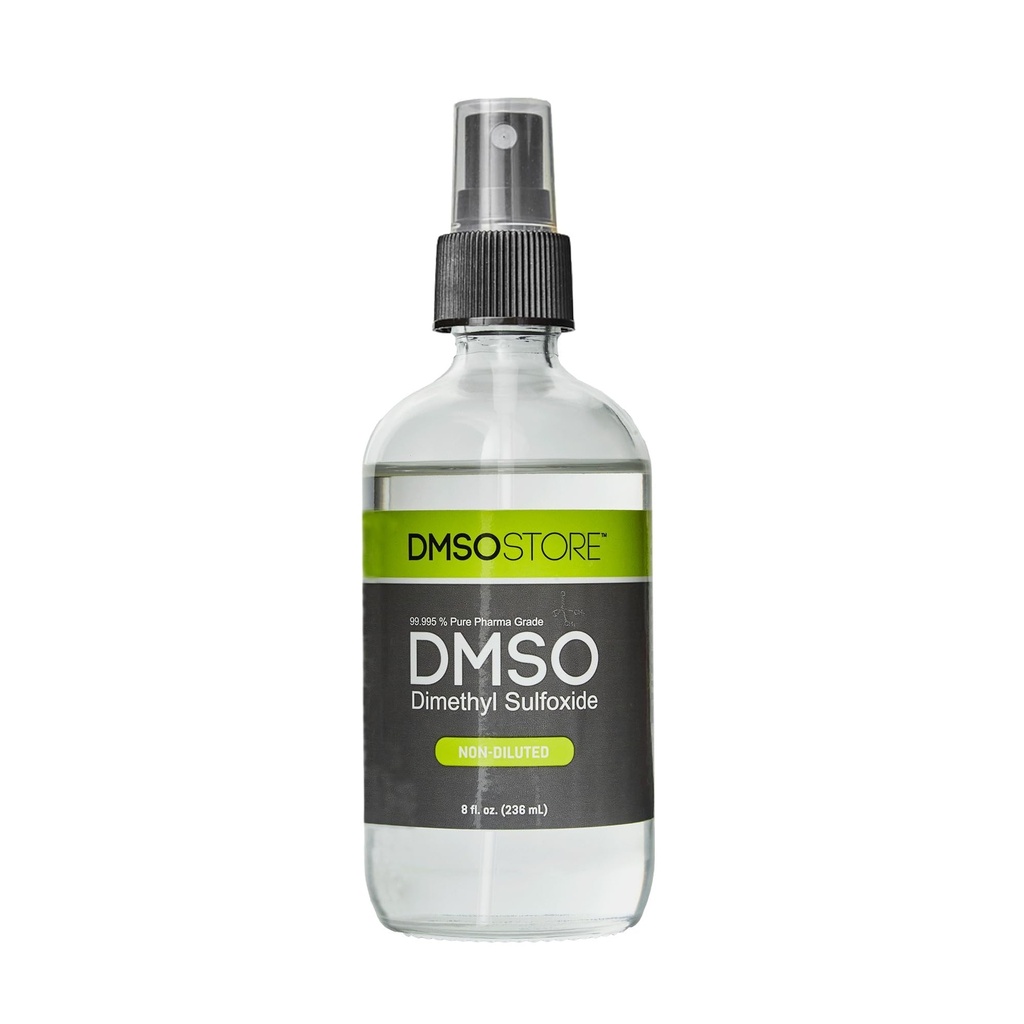 DMSO 8 οζ. Υγρό σε ένα αποστειρωμένο γυάλινο μπουκάλι ψεκασμού, καθαρό 99.995% Pharma Grade, Μη αραιωμένο, Χαμηλό Odor, Dimethyl Sulfoxide Made by DMSO Store