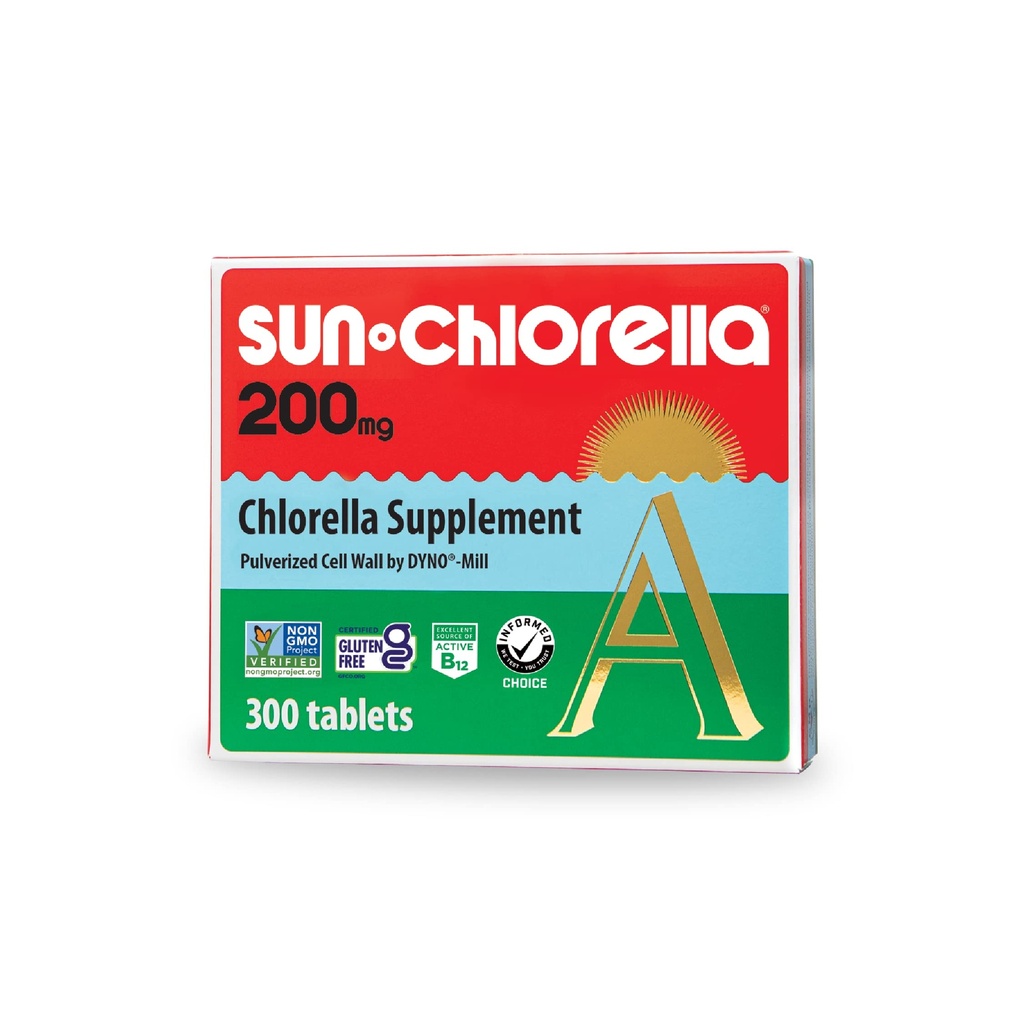 Sun Chlorella 200 mg Green Algae Superfood Supplement - Pulverized Cell Wall - Chlorophyl, CGF, Active B12, Iron, Protein - Non-GMO - 300 Tabletισκία