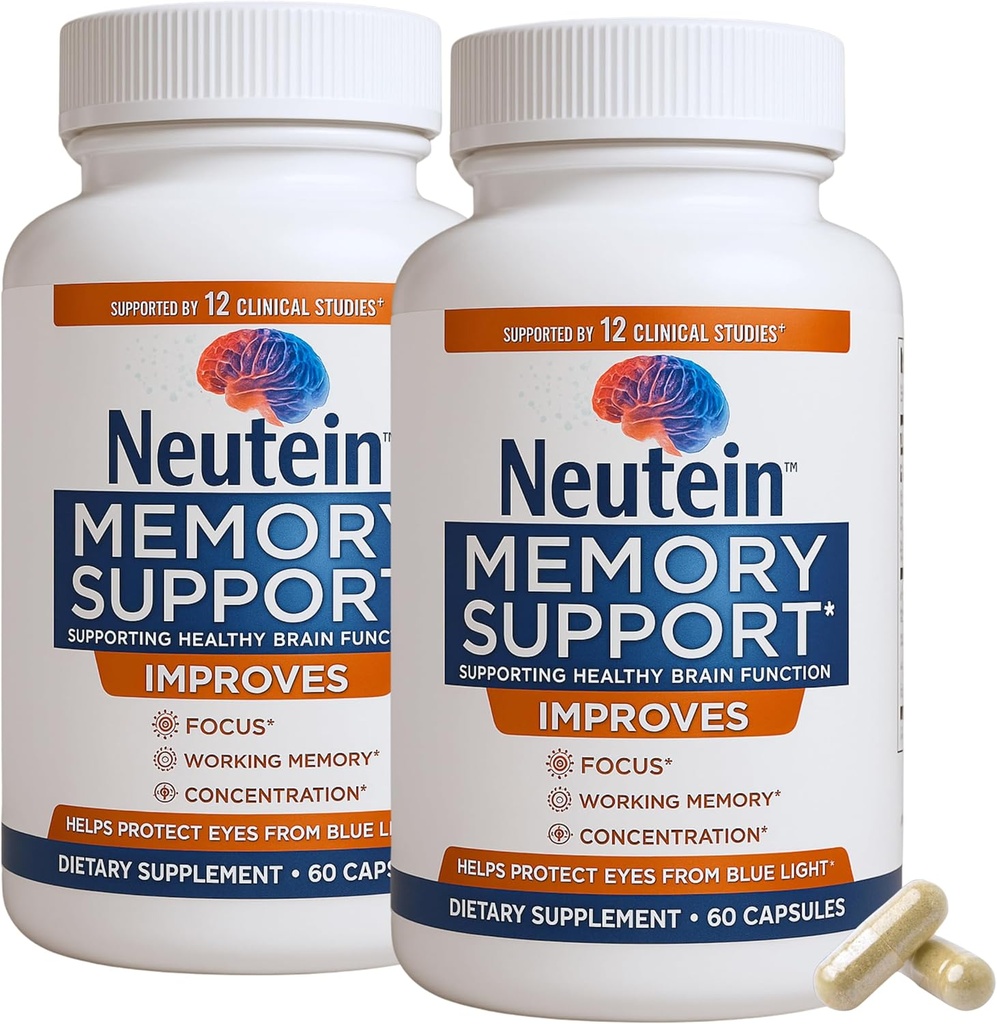 Natural Brain Booster for Memory, & Brain Health - Extra Strength Plant-based Συμπληρώματα Γνωστικής Υποστήριξης για ενήλικες & ηλικιωμένους, Made in USA (2 Pack, 120 Κάψουλες)