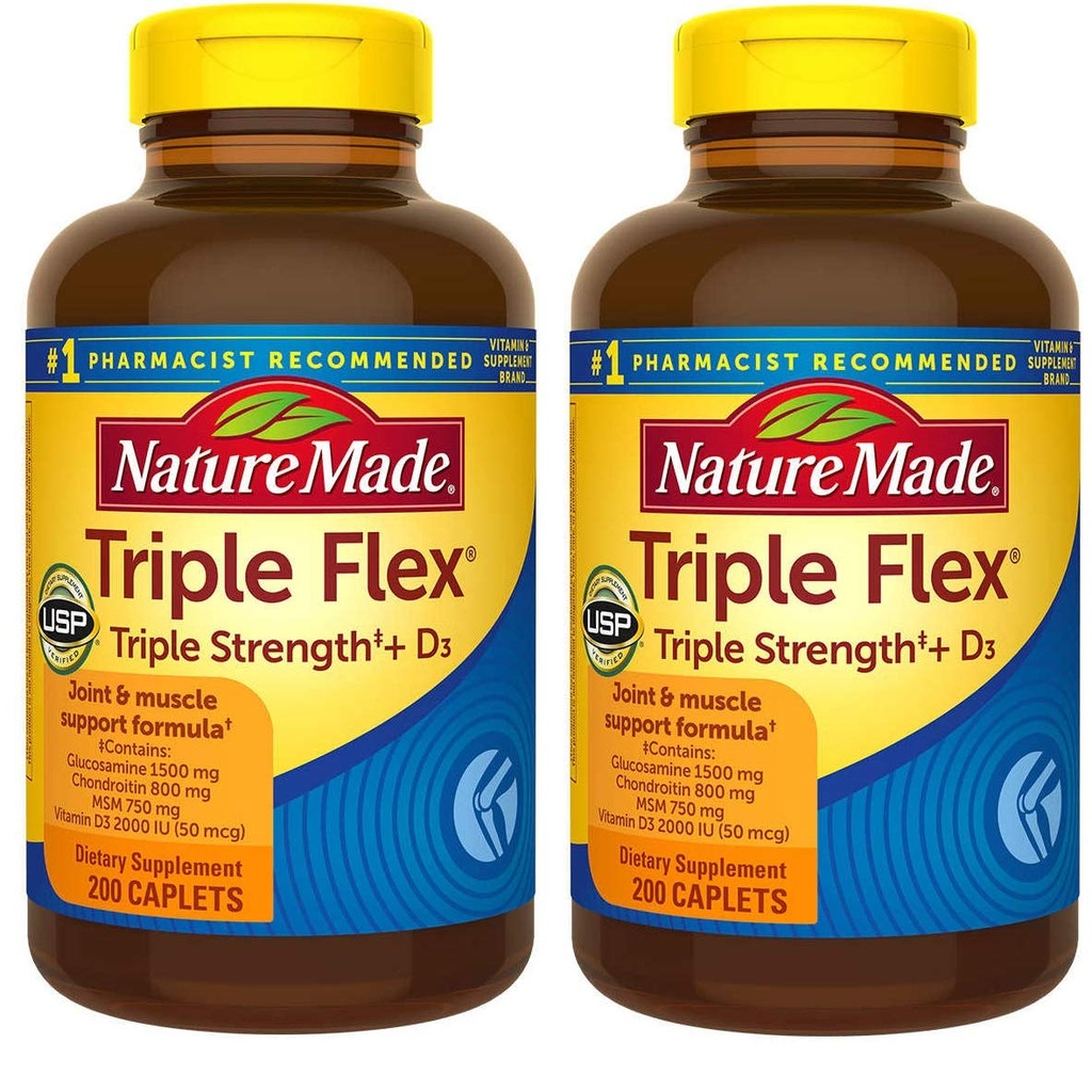 Nature Made TripleFlex, Glucosamine Chondroitin και MSM - 2 φιάλες, 200 Caplets Κάθε, 400 Caplets Σύνολο