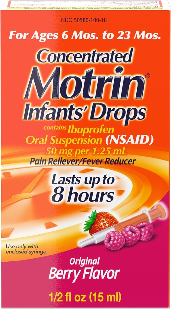 Motrin των βρεφών συμπυκνωμένες σταγόνες, μειωτήρα του πυρετού, Ibuprofen, Berry Γεύση.5 Oz