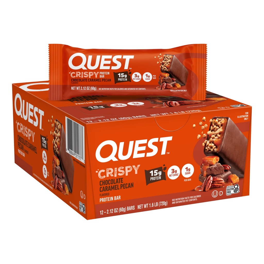 Quest Nutrition Crispy Chocolate Caramel Pecan Hero Protein Bar, 15g πρωτεΐνη, 1g ζάχαρη, 3g καθαρό υδατάνθρακες, χωρίς γλουτένη σνακ πρωτεΐνης, Keto φιλικό, 12 Count