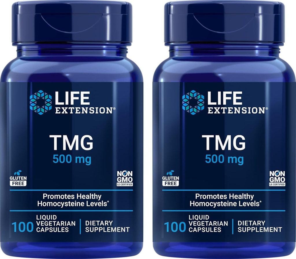 Life Extension TMG 500mg, 100 Liquid Veg Caps (Pack of 2) - Τριμεθυλογλυκίνη (Glycine Betaine) Συμπλήρωμα - Χωρίς γλουτένη, μη ΓΤΟ, χορτοφάγοι