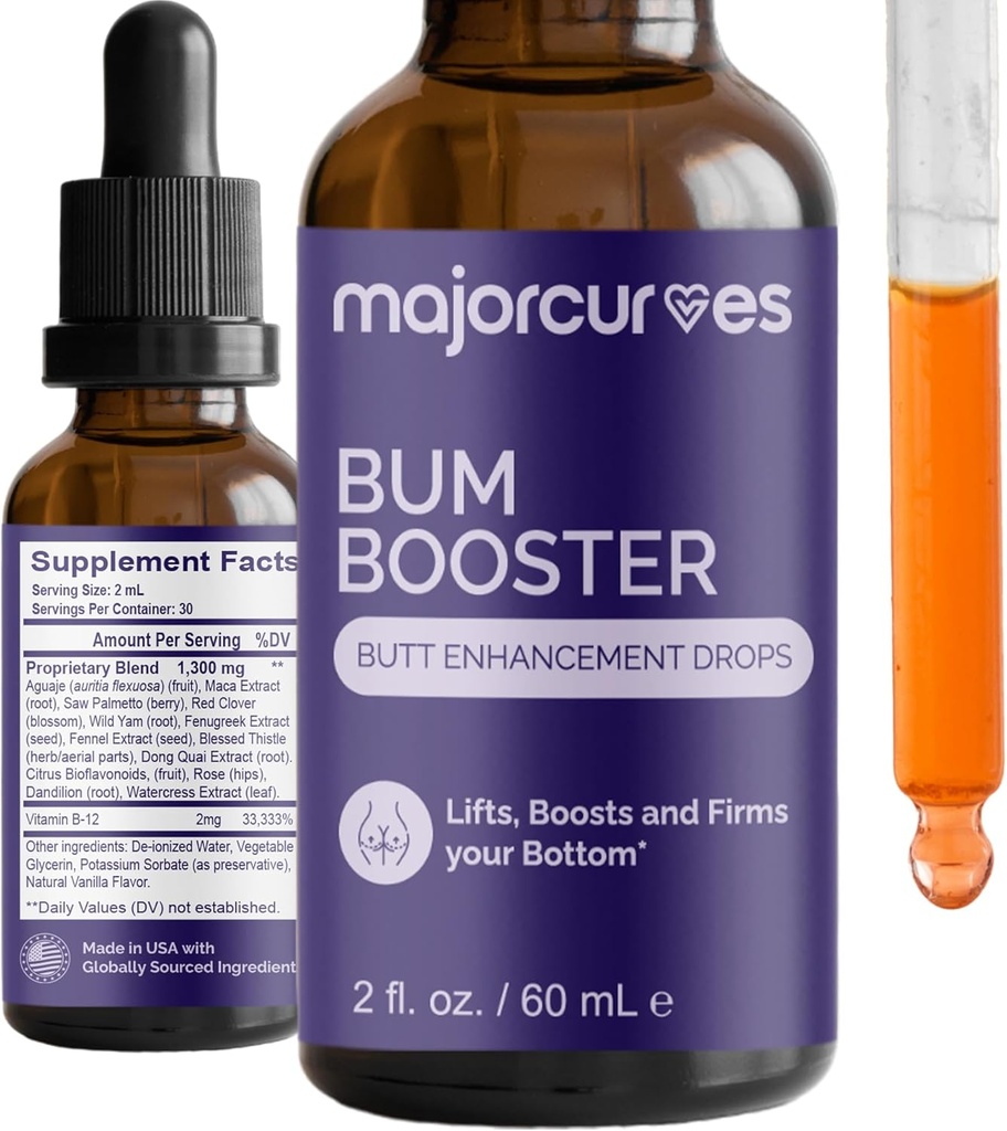Butt Enhancement Drops - Premium Booty Building Supplements, Bigger Butt Pills for Women, Featuring Aguaje and Maca Extract - Fast-Acting Liquid for Fuller, Lifted, Toned Appearance