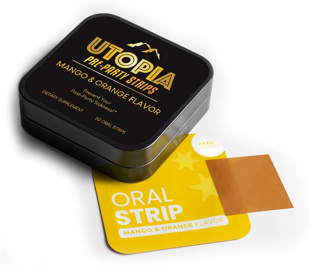 Party Relief Strips, Pre-Alcohol συμπλήρωμα για την υποστήριξη του ήπατος, Travel Size - γρήγορη δράση, Φυσικό Μάνγκο Γεύση Πρόληψη, Turmeric Κουρκουμίνη 20 mg - (30 Count)