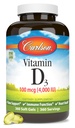 Carlson - Βιταμίνη D3, 4000 IU (100 mcg), Υγεία των οστών και του ανοσοποιητικού, συμπλήρωμα χοληκαλσιφερόλης, κάψουλες βιταμίνης D χωρίς γλουτένη, 360 Softgels