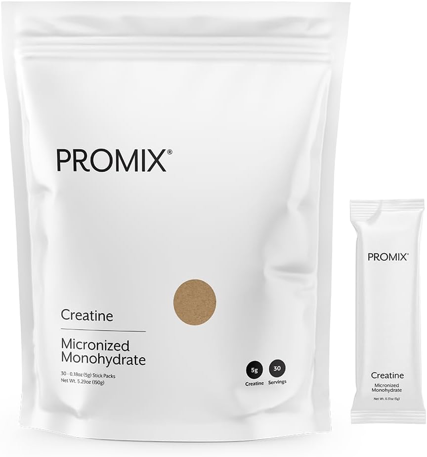 ProMix Διατροφή Creatine Μονοένυδρες ταξιδιωτικές συσκευασίες, 5g μικρονισμένης καθαρής δημιουργίας για άνδρες και γυναίκες, Υποστηρίζει την ανάπτυξη των μυών & την αποκατάσταση, Vegan - 30 Υπηρεσίες