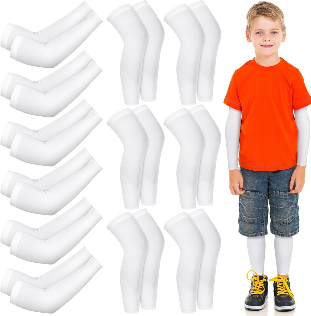 Panitay 6 Set Eczema Arm and Leg Sleeves Scratch Elastic Arm Sleeves Knee Wrap Eczema Cover for Itch Relief and Wet Therapy (Kid,White)