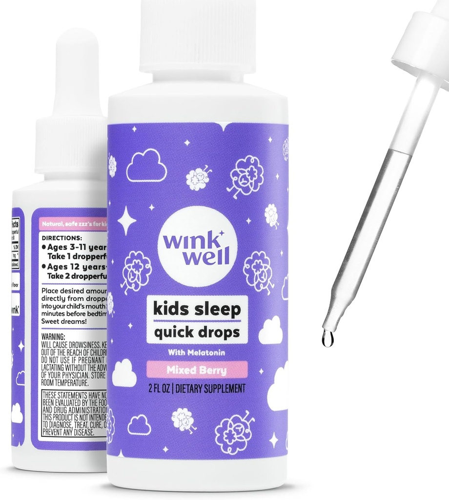 Wink Well Kids Liquid Melatonin Drops - Φυσικές σταγόνες ύπνου μωρού για Toddler Sleep Aid με 1mg ανά υπηρεσία-μη εθιστικό παιδικό υγρό μελατονίνη - 2 Oz