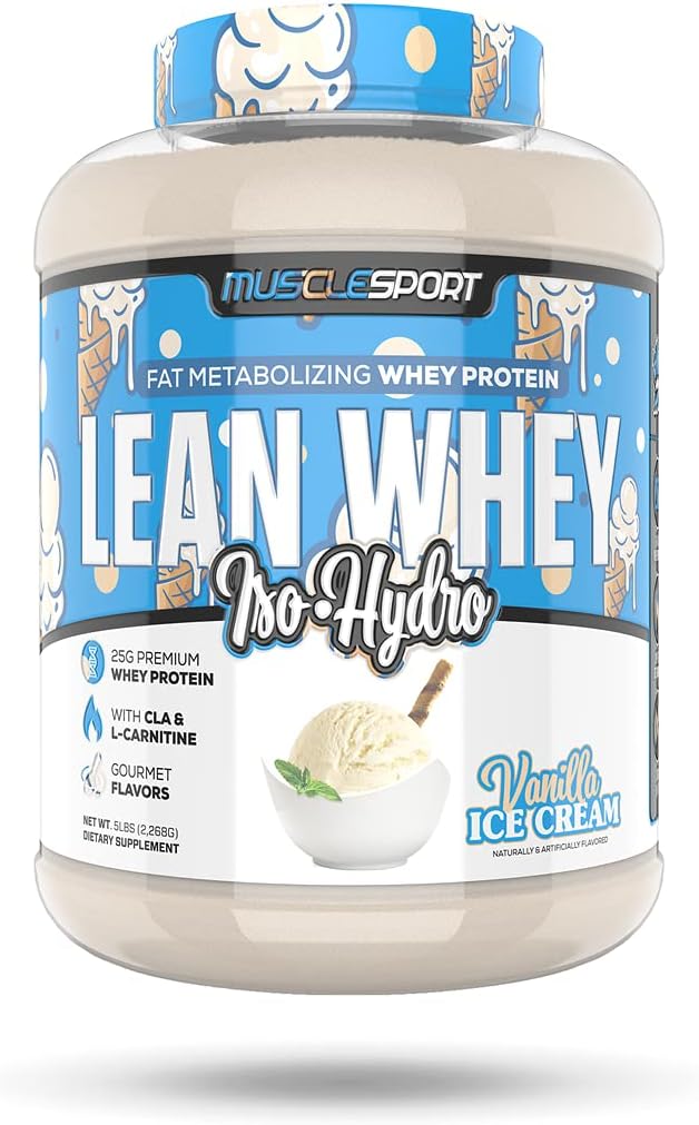 Musclesport Lean Whey Revolution™ Protein Powder - Whey Protein Isolate - Low Calorie, Low Carb, Low Fat, Incredible Flavors - 25g Protein per Scoop - 5lb Vanilla Ice Cream