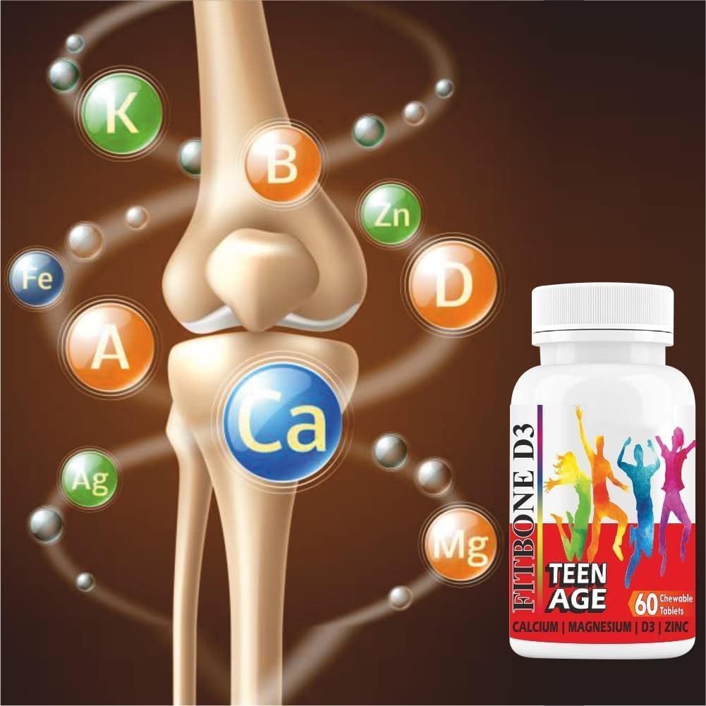 Minton Well-C Fitbone d3 Calcium for Kids Teenagers with Magnesium Zinc Vitamin D and B12 for Strong Bones 