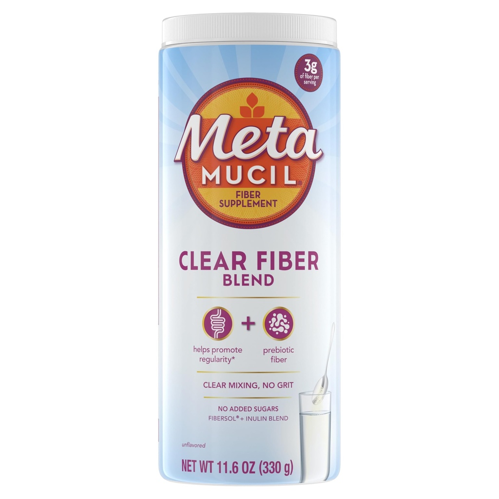 Metamucil Fiber συμπλήρωμα, Unflavored Clear Mixing Powder, χωρίς Grit, χωρίς ζάχαρη Προστέθηκε, Plant Based Prebiotic Fiber συμπλήρωμα Blend για Daily Digestive Health, 75 κουταλάκια του γλυκού