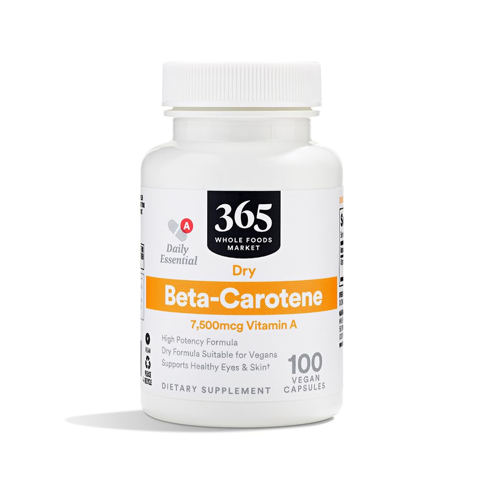365 από το Whole Foods Market, Beta-Carotene υψηλής ισχύος, 7500mcg Βιταμίνη A, 100 Vegan Κάψουλες