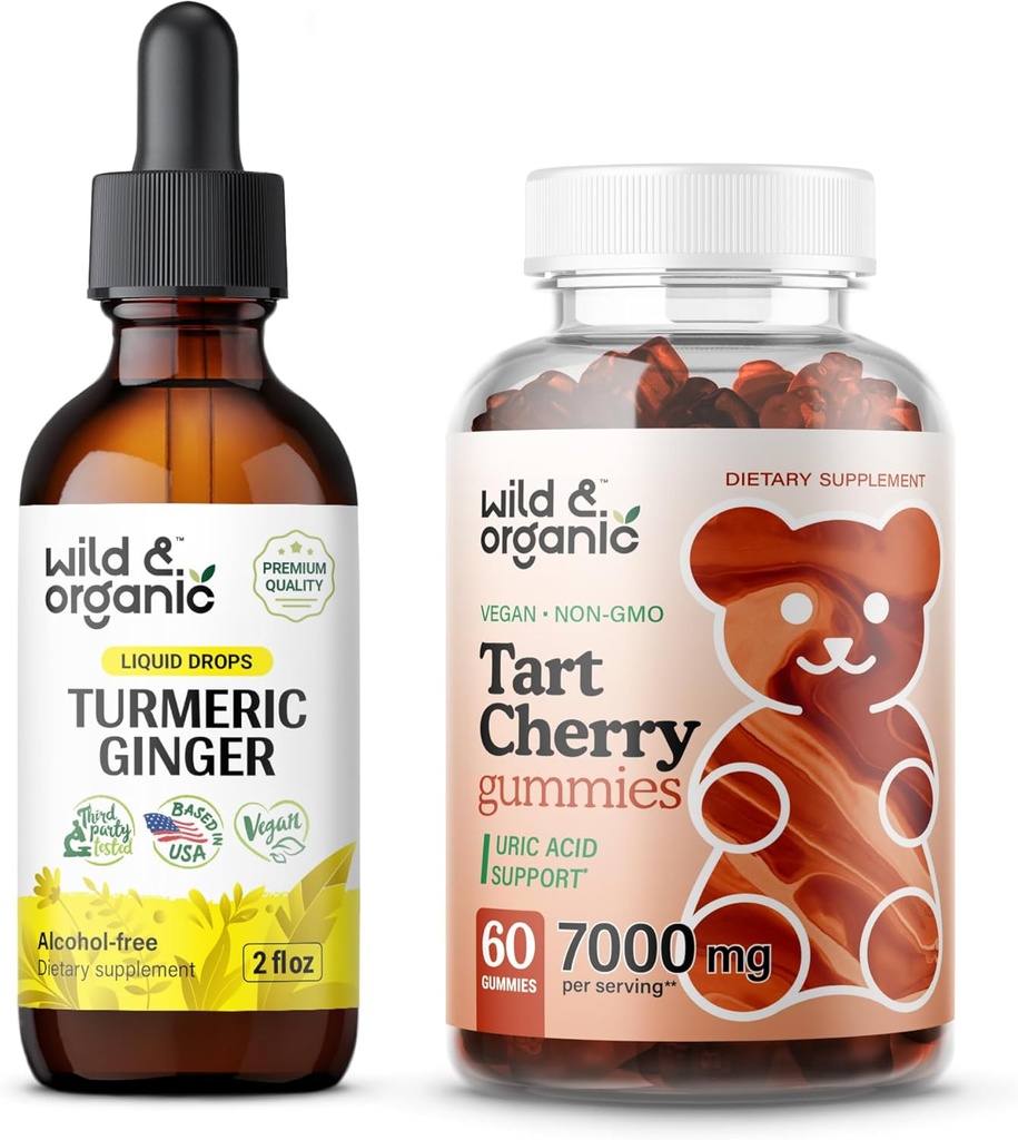 Wild & Organic Turmeric Ginger Tincture 2 fl oz & Tart Cherry Gummies