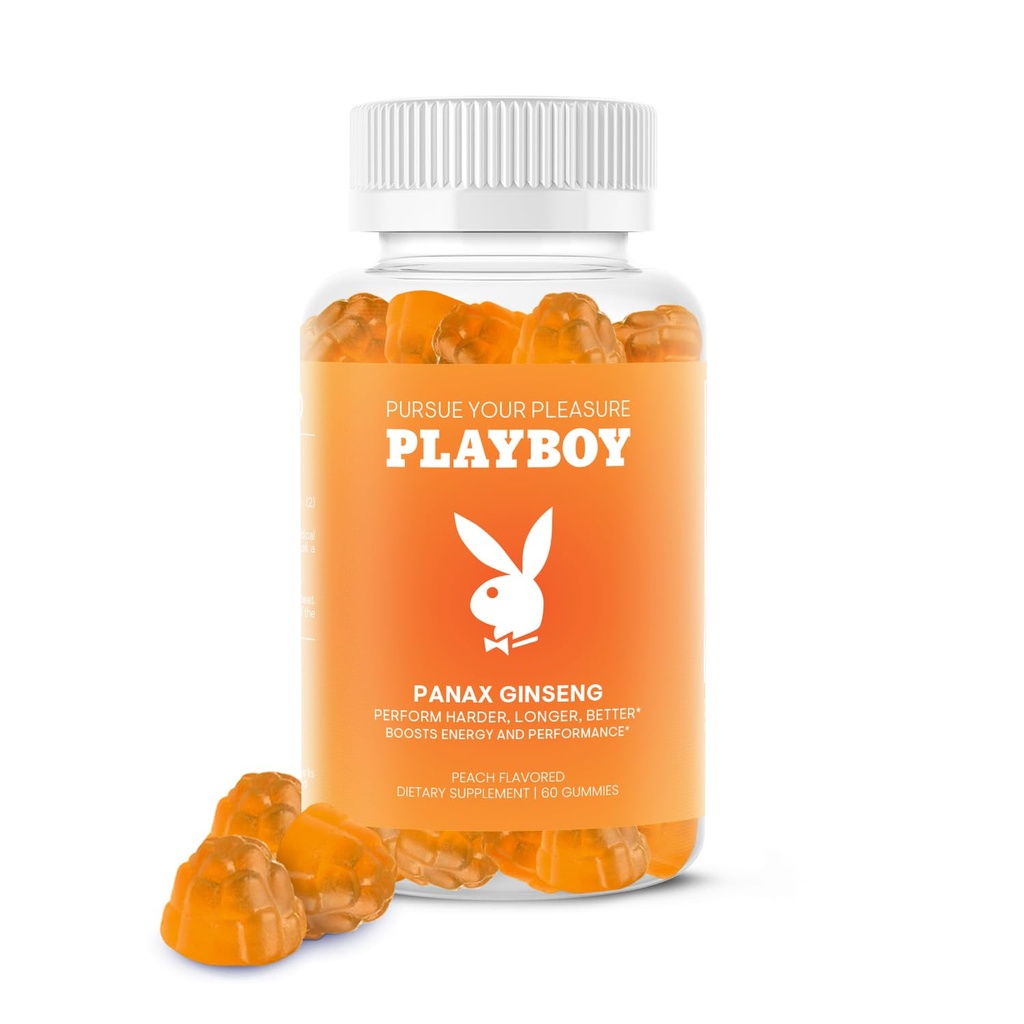 Playboy – Ginseng Gummies (60 Count - Ροδάκινο Γεύση) - Εκτελέστε σκληρότερα, μακρύτερα, καλύτερα - Panax Ginseng συμπλήρωμα Gummy για άνδρες και γυναίκες - 100% φυσικό, Vegan μη GMO Ginseng ρίζα 6:1 εκχύλισμα