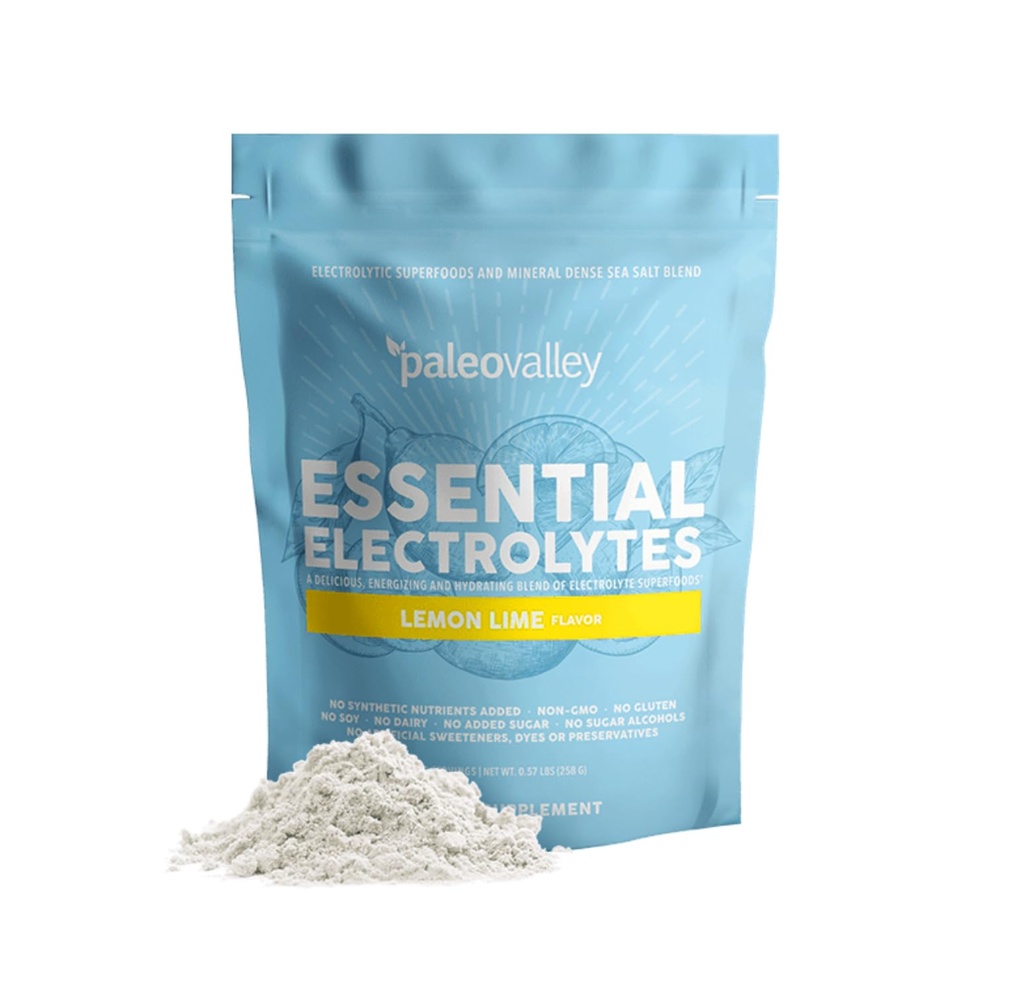 Paleovalley Essential Electrolytes Powder - Full Spectrum Lemon Lime Electrolyte Powder for Hydration, Energy and Muscle Recovery - No Sugar Added - 30 Servings