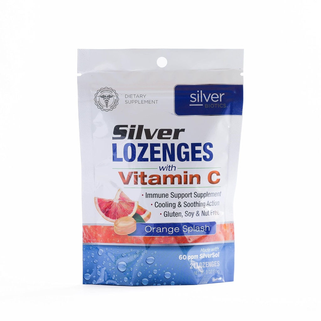 Silver Biotics Colloidal Silver Lozenges | 60 ppm SilverSol Ag₄O₄ Technology | Immune Support + Throat Soothing | Orange Vitamin C | 21 Count