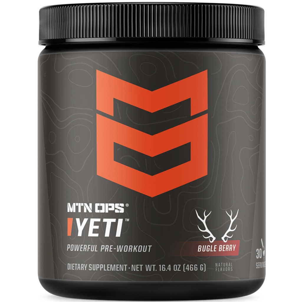 MTN OPS Yeti Pre-Workout Powder Energy Drink with Creatine, 200mg Caffeine & BCAAs with Beta Alanine, 30-Serving Tub, Bugle Berry