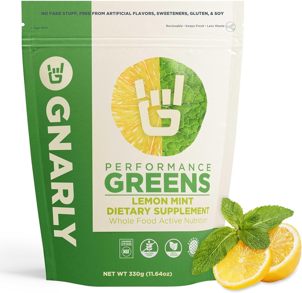 Gnarly Nutrition Greens Superfood Powder – Lemon Mint Performance Super Greens Powder – NSF Contents Certified – Organic, Probiotics & Essential Micronutrients - Μέντα λεμόνι, 11.64 oz