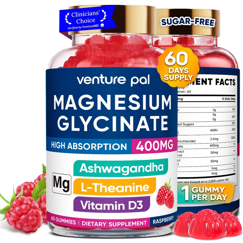 60 ημέρα προσφοράς Μαγνήσιο Γλυκινικό 400mg Gummies με Ashwagandha, L-Θεανίνη, CoQ10, βιταμίνη D3 & B6, χωρίς ζάχαρη Μαγνήσιο Gummies για ενήλικες & παιδιά, άγχος ανακούφιση, ύπνο & ηρεμία, Vegan, χωρίς γλουτένη