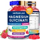 60 ημέρα προσφοράς Μαγνήσιο Γλυκινικό 400mg Gummies με Ashwagandha, L-Θεανίνη, CoQ10, βιταμίνη D3 & B6, χωρίς ζάχαρη Μαγνήσιο Gummies για ενήλικες & παιδιά, άγχος ανακούφιση, ύπνο & ηρεμία, Vegan, χωρίς γλουτένη