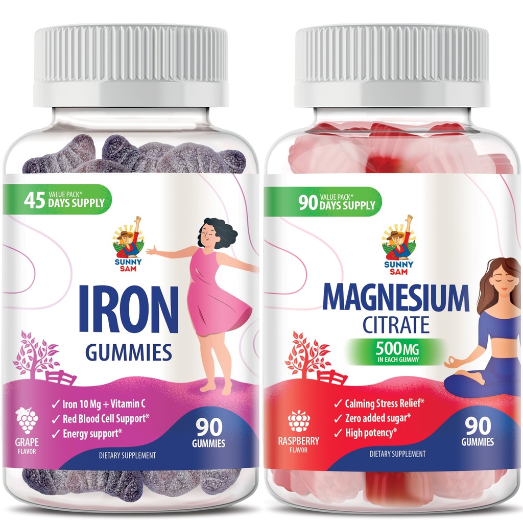 Magnesium Gummies 500mg & Iron Gummies για Ενήλικες - Σιδήρου Βιταμίνες με Βιταμίνη C