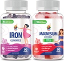 Magnesium Gummies 500mg & Iron Gummies for Adults - Iron Vitamins with Vitamin C