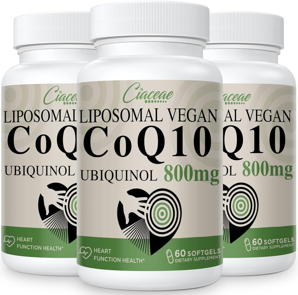 Liposomal CoQ10 800mg Ubiquinol Softgel, Max Απορρόφηση Ubiquinol Coenzyme Q10, Ubiquinol CoQ10 συμπλήρωμα για αντιοξειδωτικό, λειτουργία καρδιάς & παραγωγή ενέργειας, Pure CoQ10 800mg, 180 Vegan Softgels