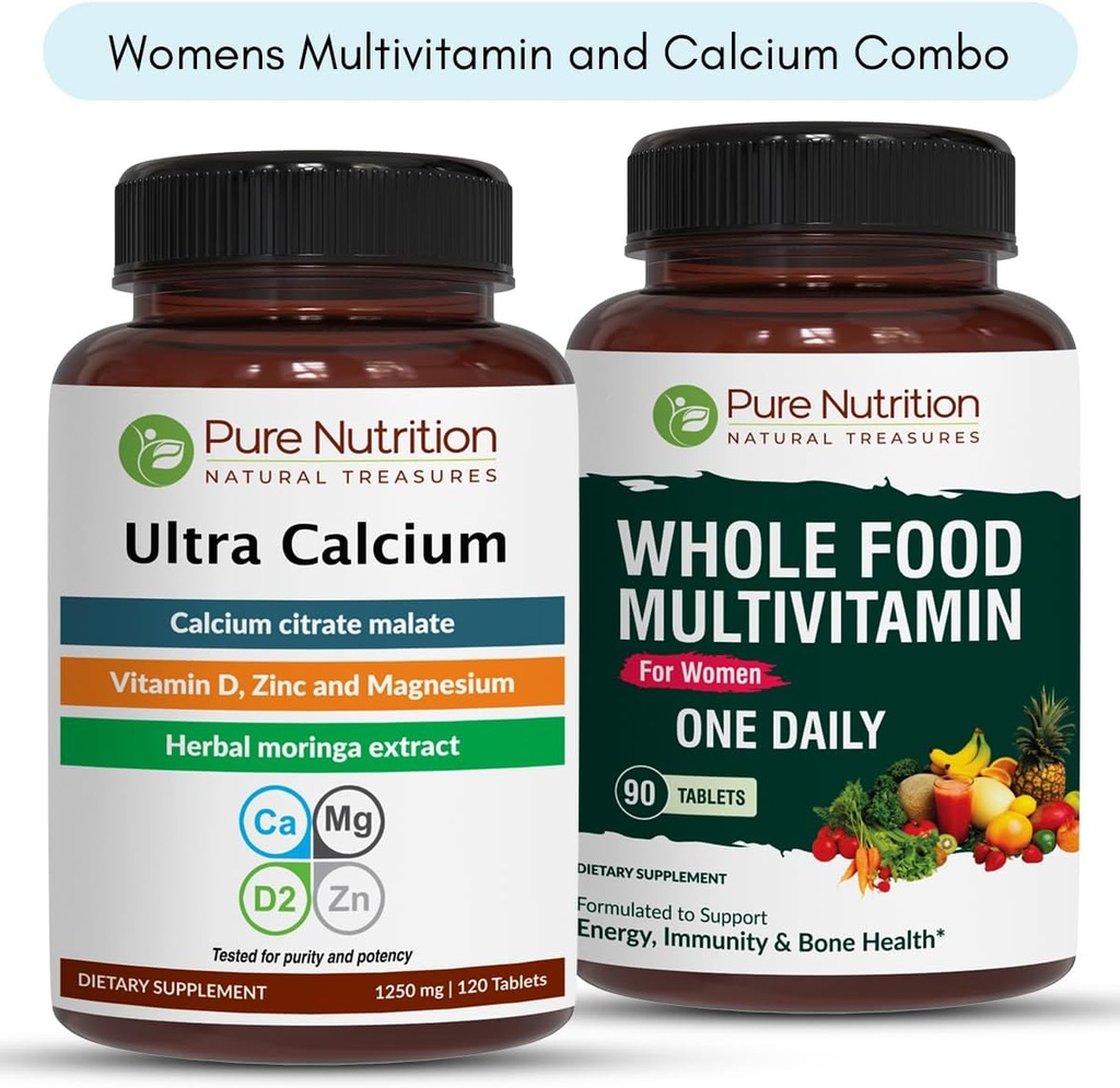 Καθαρή Διατροφή Ultra Calcium 1000mg και Women Foods Multivitamins 1500mg για υγιή οστά, αρθρώσεις και συνολική ευεξία. Ultra Calcium 120 Tabs + Γυναίκες Πολυβιταμίνες 90 Tabs.