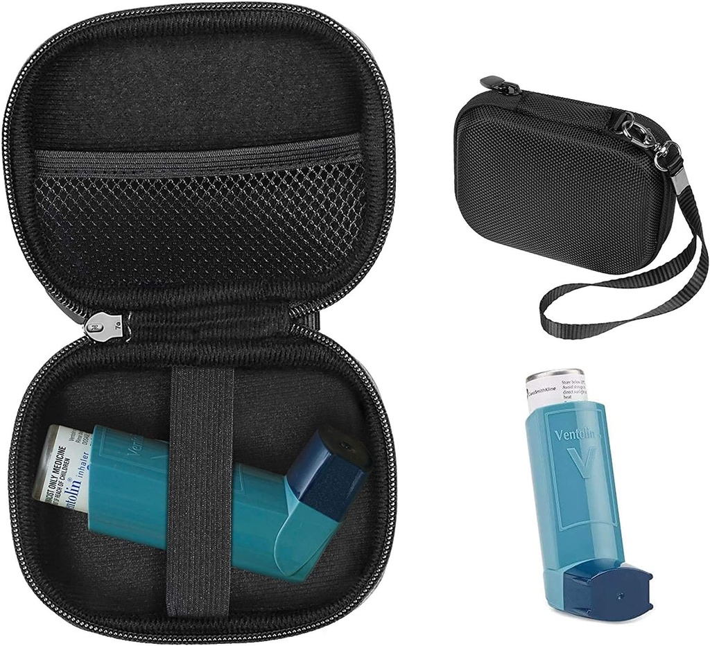 ΥπόθεσηSack Asthma Inhaler Holder περίπτωση, Compact και Sturdy θήκη για Handy Inhaler για ενήλικες και παιδιά, με δωμάτια για χάπια και άλλα απαραίτητα (μαύρο)