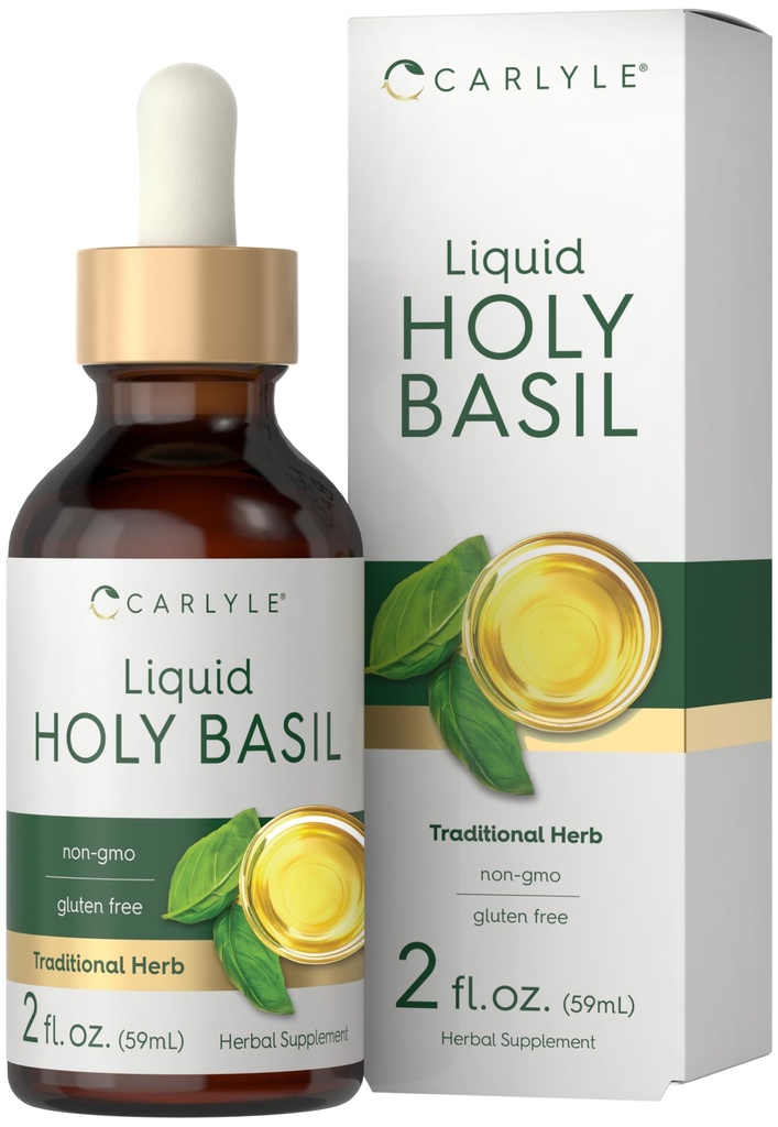 Carlyle Holy Basil Liquid Drops | 2 Fl Oz | Tulsi Leaf Extract | Vegetarian, Non-GMO & Gluten Free Supplement