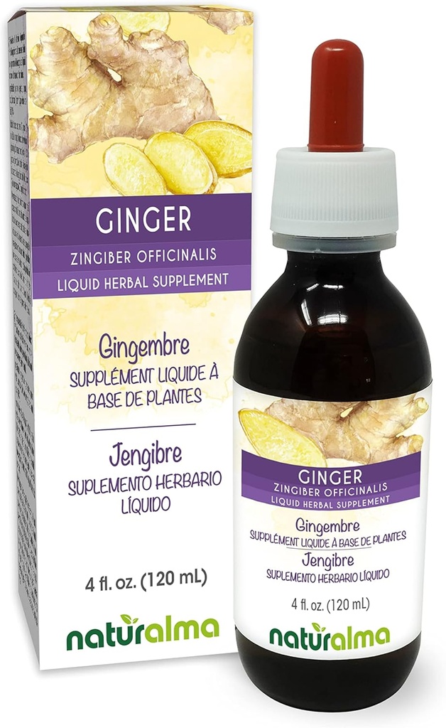 Naturalma Ginger (Zingiber officinalis) Rhizome Alcohol-Free Tincture - 4 fl oz Liquid Extract in Drops - Herbal Supplement - Vegan