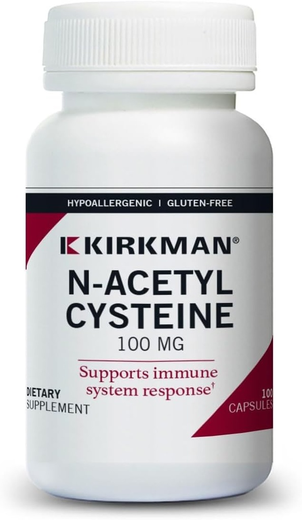Kirkman N-Acetyl Cysteine100 mg - Hypoallergenic || NAC || 100 Vegetarian Capsules || Gluten and Casein Free || Antioxidant || Supports Immune System Response.