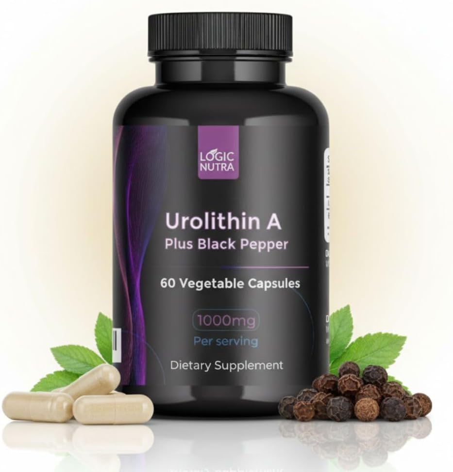 Urolithin A Plus Black Pepper Extract - 1000mg ανά Σερβίρισμα - Μη ΓΤΟ, Vegan και Gluten-free - 60 κάψουλες λαχανικών - Συμπλήρωμα διατροφής (Άγευστο)