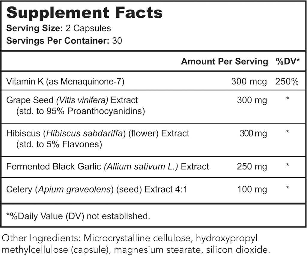 Vaso Calm - Healthy Blood Balance Supplement - Features Fermented Garlic, Celery and Grape Seed Extract, Hibiscus, and Vitamin K2 - Made in The USA