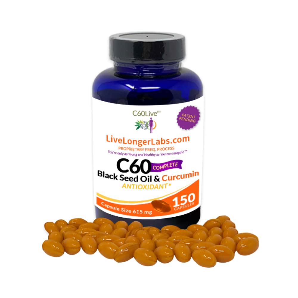 C60 Complete - Carbon 60 (Fullerene) με μαύρο σπορέλαιο & κουρκουμίνη - συμπλήρωμα αντιοξειδωτικών - για τη μακροζωία & Γνωστική λειτουργία - Όλα φυσικά - 150 κάψουλες Gel