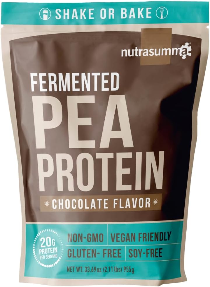Nutrasumma Pea Protein Powder, Vegan Chocolate Flavor, 100% Plant Based, No Artificial Sweeteners, Non GMO, Gluten Free & Soy Free, 2.11 LB