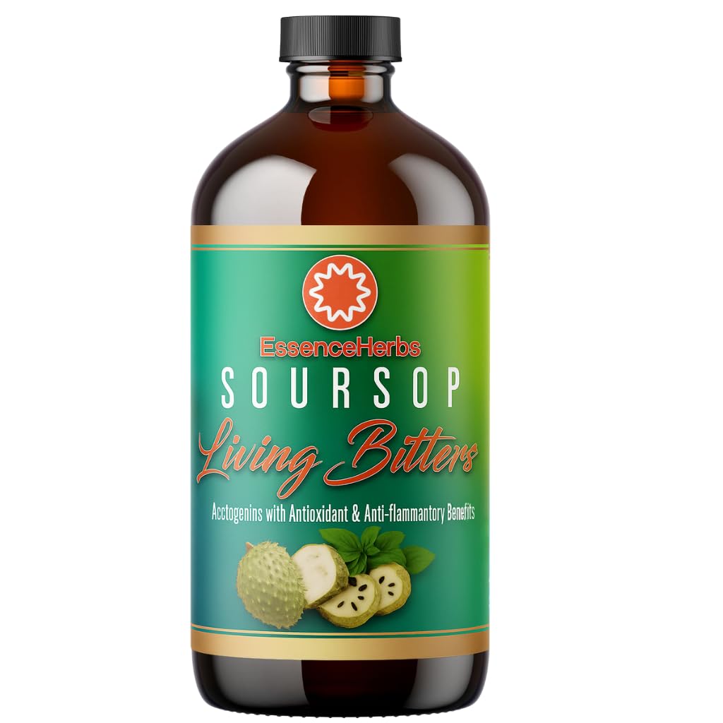 Βότανα Essence Soursop Bitters Υγρό για την υποστήριξη Digestive & Gut, Βιολογικό συμπλήρωμα βοτάνων με φύλλα και φρούτα Soursop, Moringa, Μαύρος Σπόρος, Neem, Turmeric & Ashwagandha, 16 fl oz